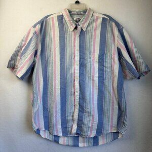 Vintage Dockers shirt men XL Pink Pastel stripes Short Sleeve Button Up 90's Y2K